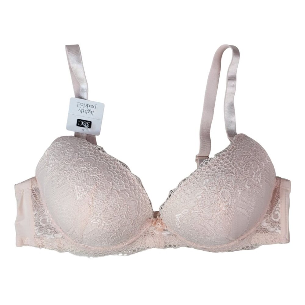International Intimates Convertible Bra Pink 38C Padded Lace Adj Underwire NWT
